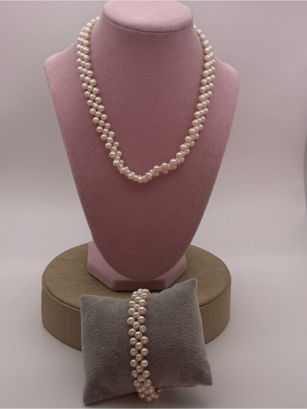 Teng yue Classic Cream real Pearl Necklace and Bracelet Set